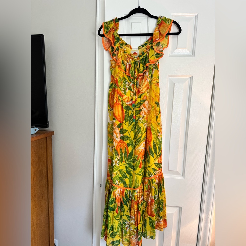 Farm Rio Orange Floral Off Shoulder Maxi Dress